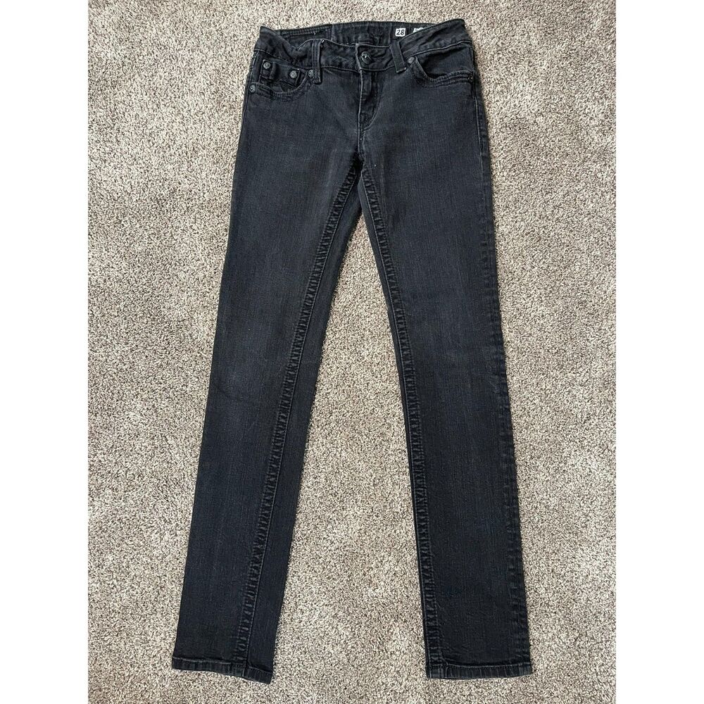 Miss Me Black Skinny Jeans Sz 28 Dark Faded Wash Embroidered Pockets